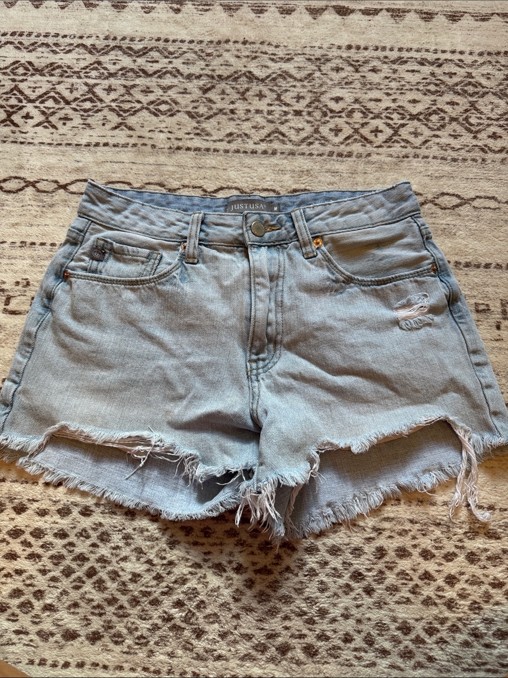 Just USA Light Wash Frayed Hem Denim Shorts